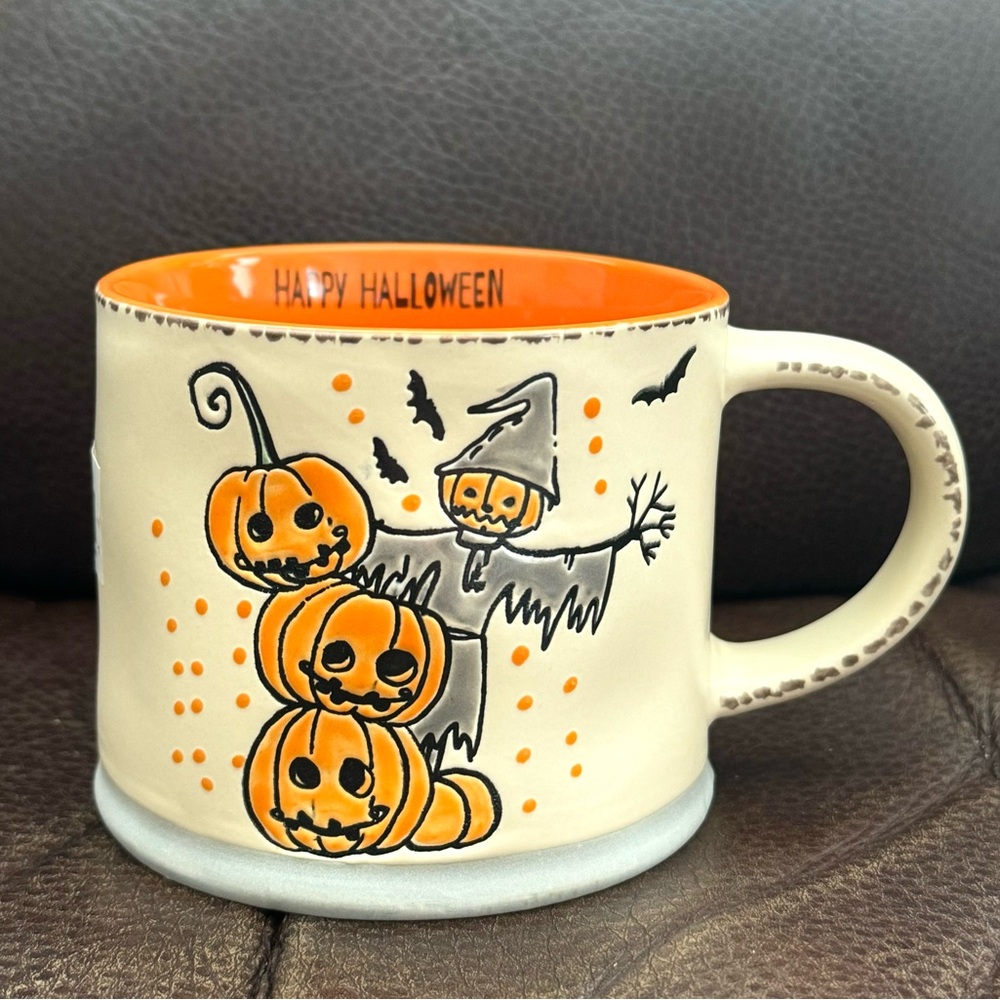 Spooky Scarecrow with Jack O’ Lantern Stack and Black Bats Ceramic Halloween Mug